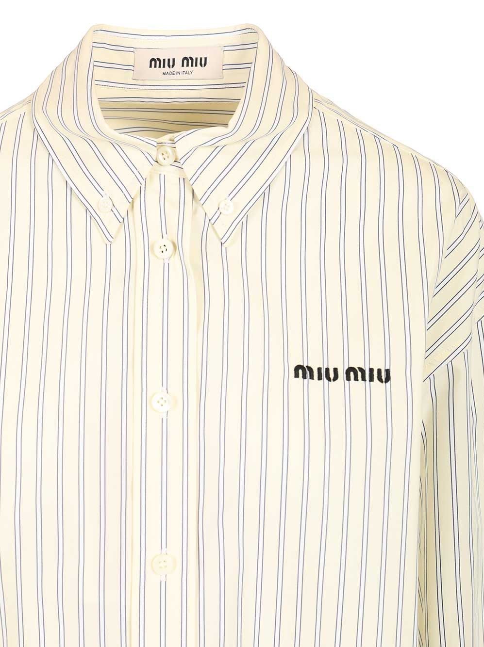 Miu Miu Logo-Embroidered Buttoned Striped Shirt