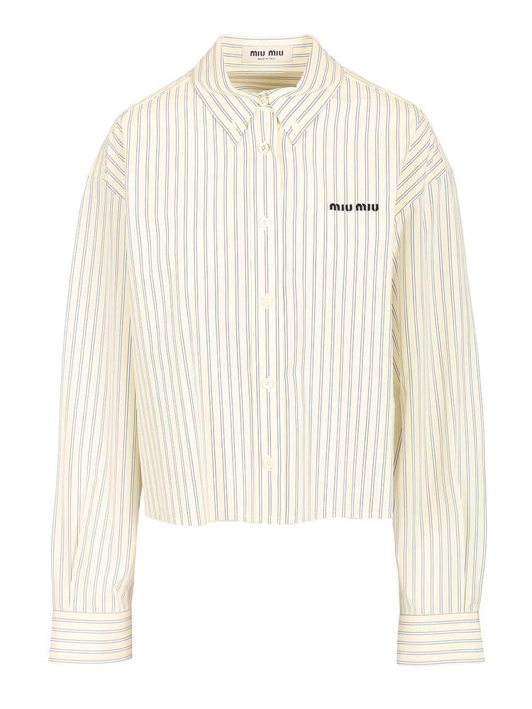 Miu Miu Logo-Embroidered Buttoned Striped Shirt